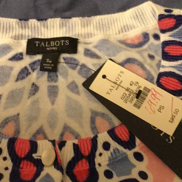 NWT TALBOTS Cotton Multicolor Cardigan Sweater SP - Picture 4 of 5